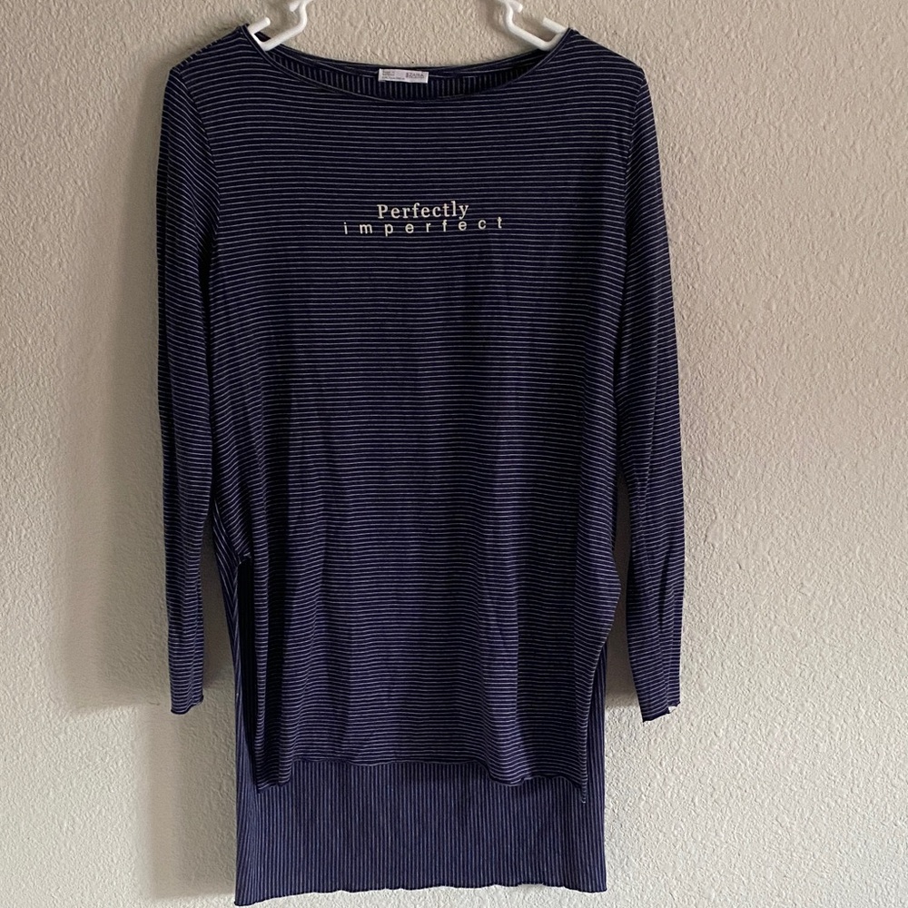 Zara Striped Long Sleeve Top with 'Perfectly Imperfect' Print